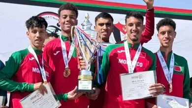 L’équipe nationale juniors garçons par équipes (8 km) remporte la médaille d'or du 27ème championnat arabe de cross-country, organisé en Jordanie, le 15 février 2025 / Crédit: FRMA